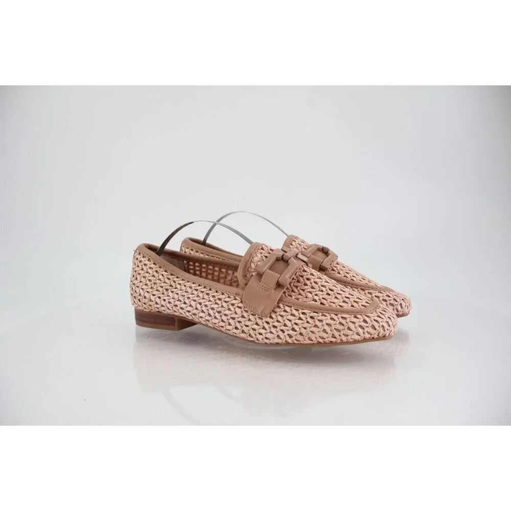 Steve Madden Womens Ryann Chain Loafers Beige Pink Rafia Square Toe Size 7